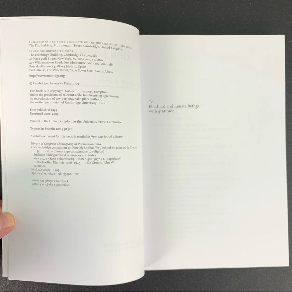 The Cambridge Companion to Dietrich Bonhoeffer edited by J. de Gruchy. 2004.